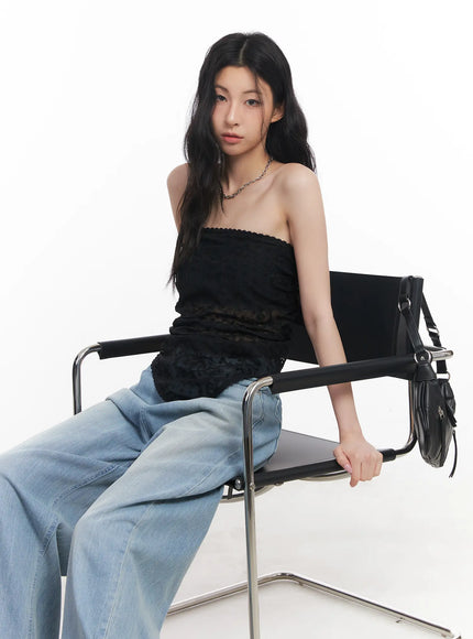 sheer-lace-tube-top-cu511 / Black