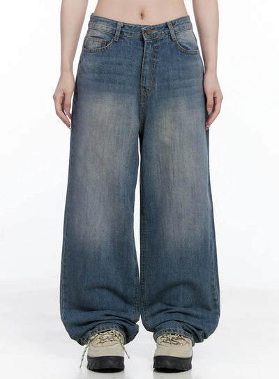 lala-wide-leg-vintage-washed-jeans-cg529 / Blue
