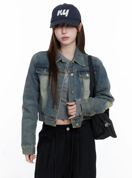 vintage-retro-washed-denim-jacket-cg529 / Blue