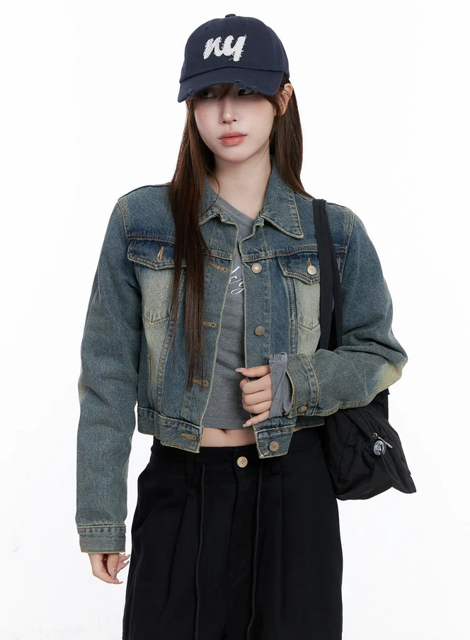 vintage-retro-washed-denim-jacket-cg529 / Blue