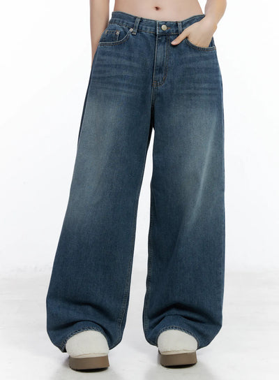 elaine-casual-wide-leg-jeans-cn519 / Blue