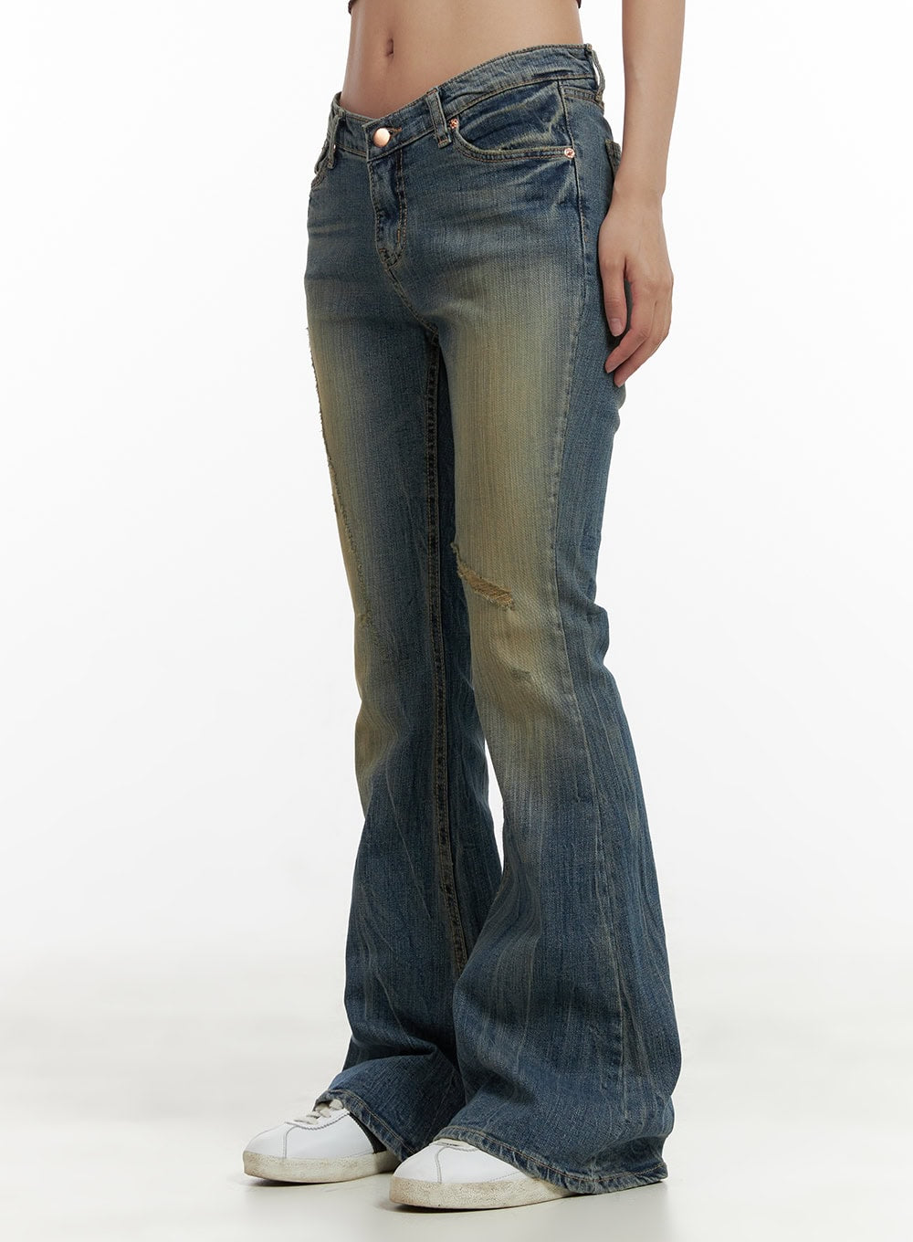 destroyed-washed-bootcut-jeans-cu405 / Blue
