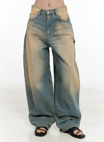 danbi-washed-wide-leg-denim-jeans-cg501 / Blue