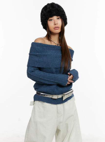 off-shoulder-buttery-knit-sweater-cd517 / Blue