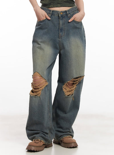 rachael-distressed-wide-leg-jeans-ca514 / Blue