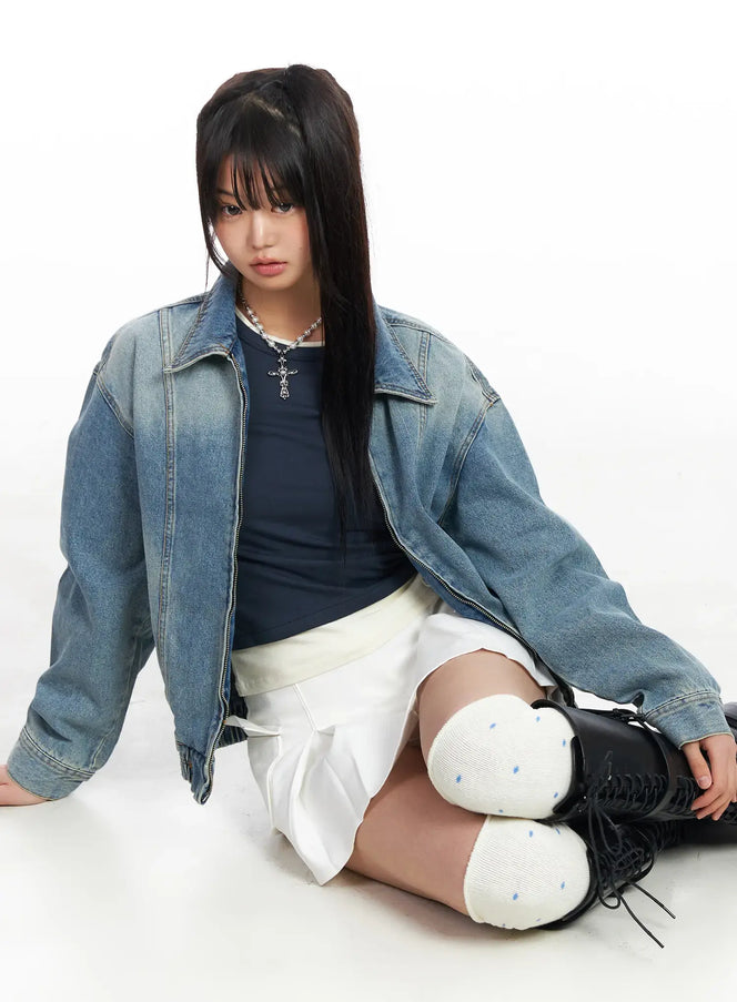 oversized-collar-denim-jacket-cf506-1 / Blue