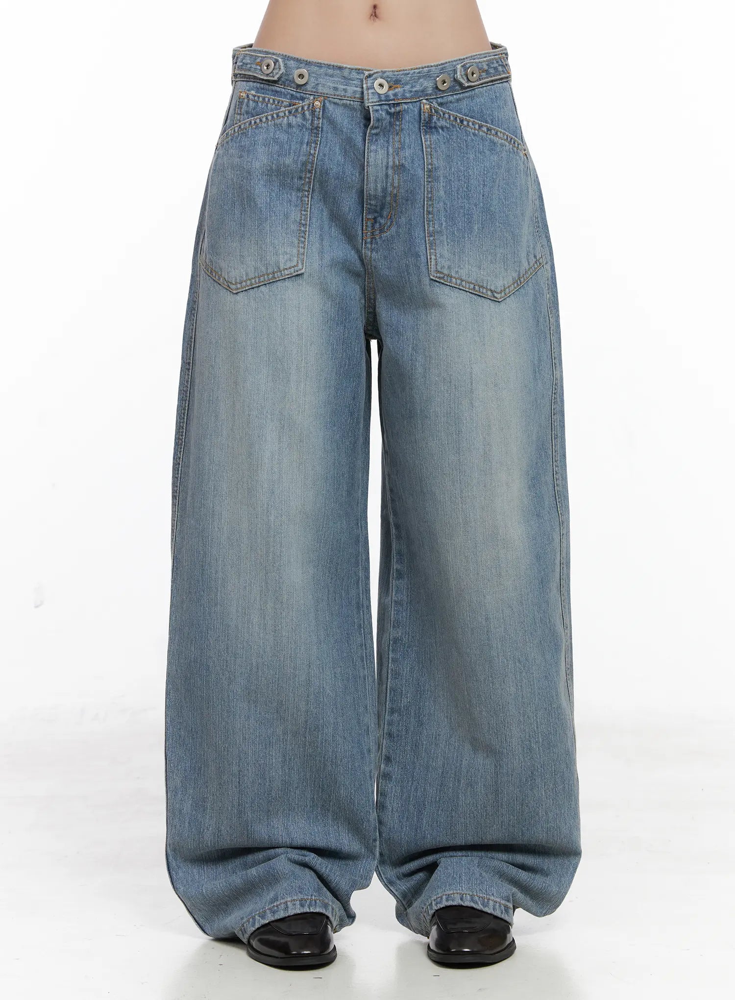 macie-button-detail-wide-leg-jeans-cn514 / Blue