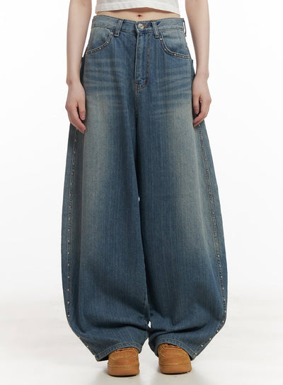 dianne-studded-washed-baggy-jeans-cf519 / Blue