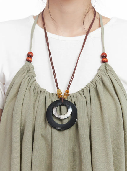 boho-layered-pendant-necklace-cu511 / Brown