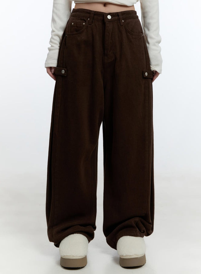 wide-fit-cotton-pintuck-trousers-cd420 / Brown