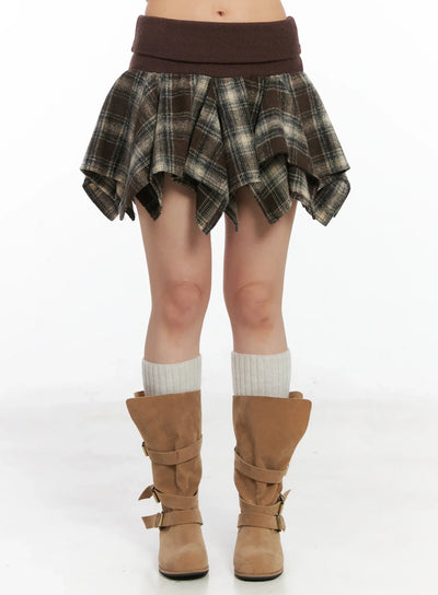 folded-plaid-mini-skirt-cn528 / Brown