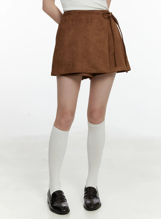 suede-wrap-mini-skort-f502 / Brown