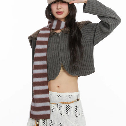 faux-fur-cropped-cardigan-cd531 / Brown