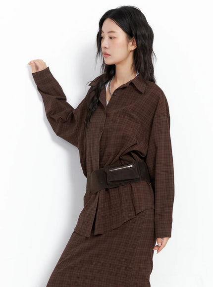 plaid-oversized-long-sleeve-shirt-co508 / Brown