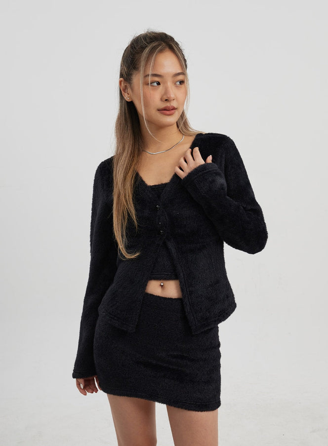 Teddy Cardigan Tube Top And Mini Skirt Set CJ325