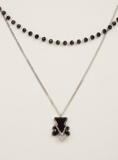 flat-bear-double-layer-necklace-black-im531