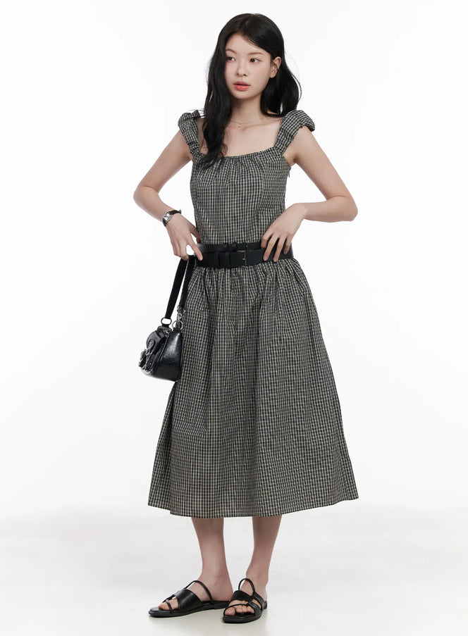 shirred-flare-midi-dress-ca509 / Check