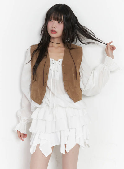 vintage-cropped-vest-cu520 / Dark beige