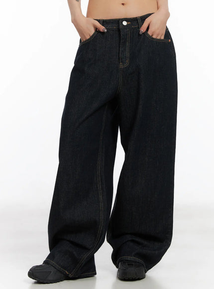 alaia-high-waist-fleece-wide-leg-jeans-cd508 / Dark blue