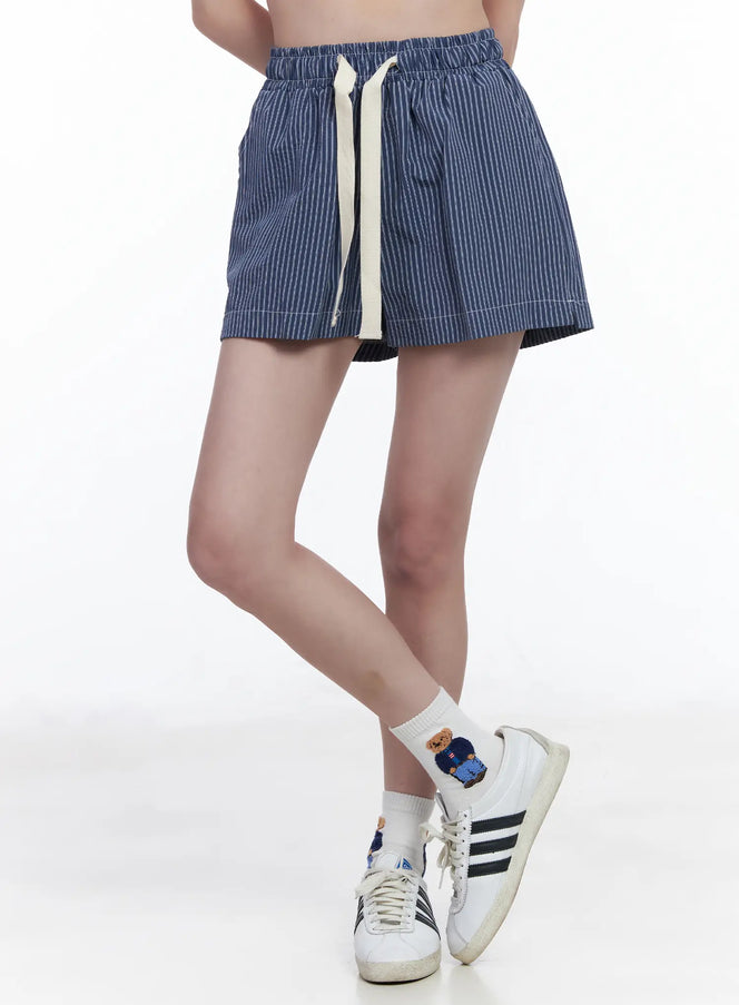 striped-drawstring-shorts-ca509 / Dark blue