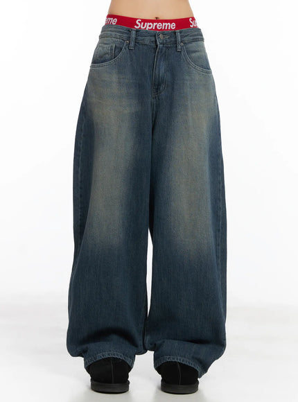 rylie-wide-leg-washed-baggy-jeans-cd509 / Dark blue