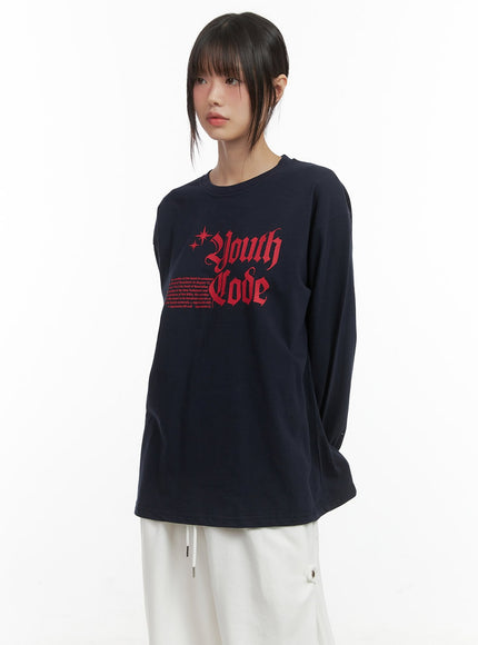 oversized-lettering-long-sleeve-top-co410 / Dark blue
