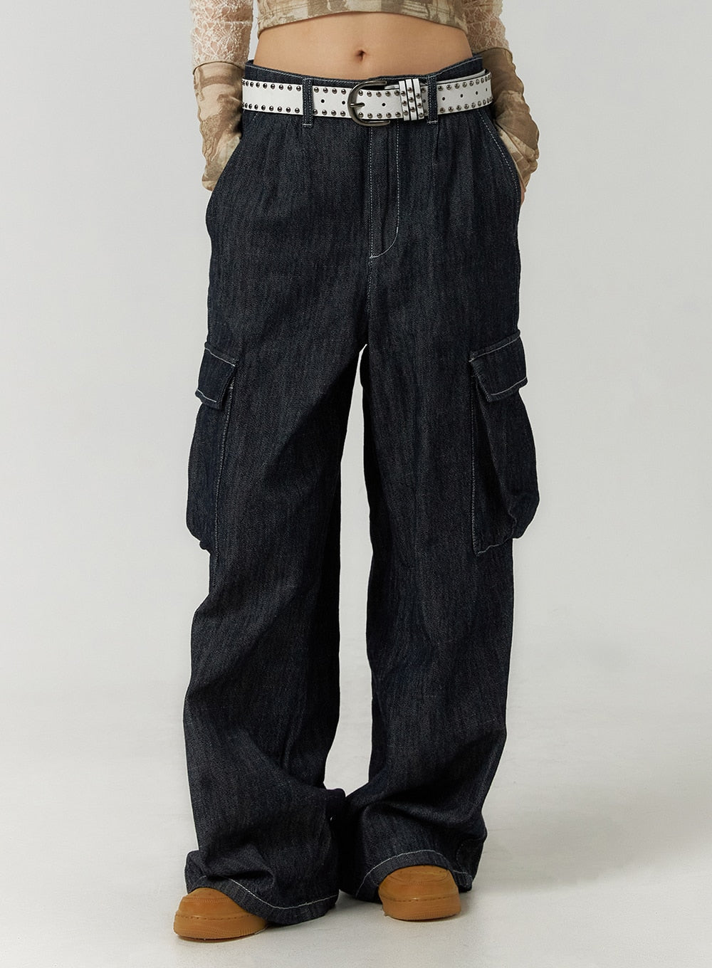 denim-cargo-wide-leg-jeans-cf407 / Dark blue