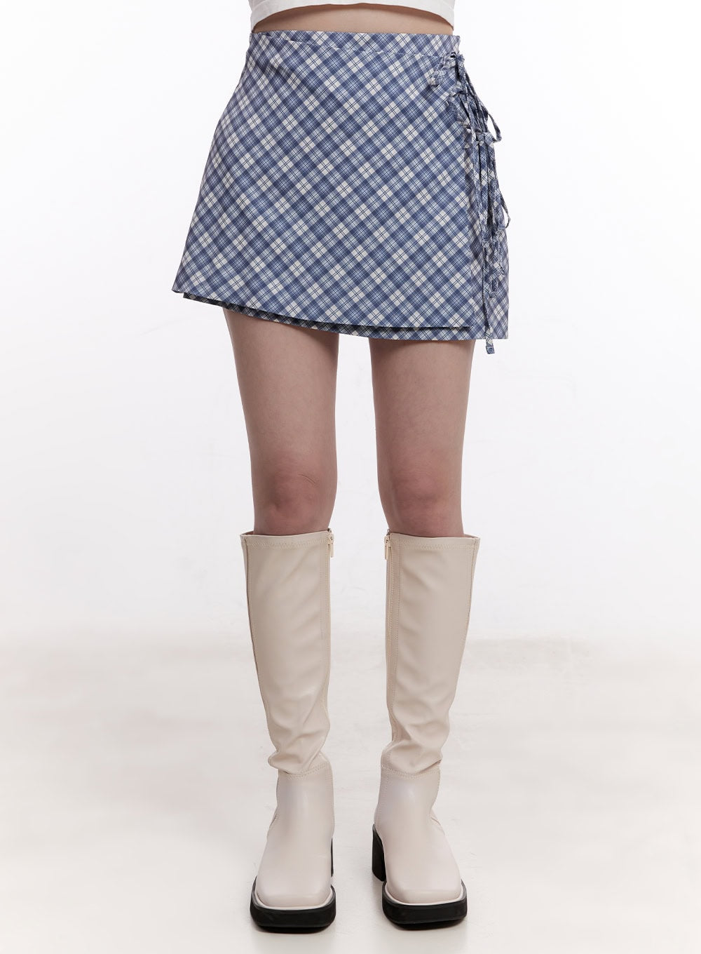 plaid-mini-skirt-with-ribbon-straps-cm526 / Dark blue