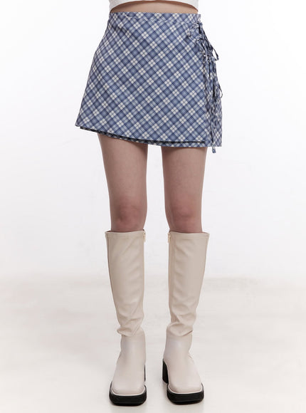 plaid-mini-skirt-with-ribbon-straps-cm526 / Dark blue