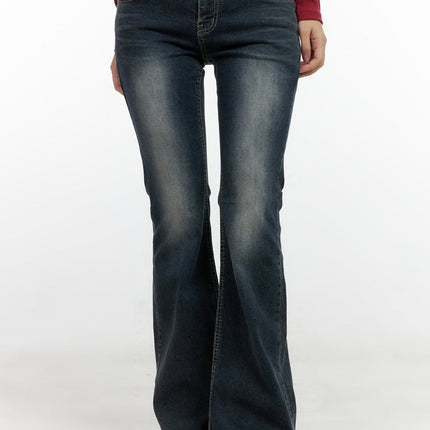 ingrid-low-rise-washed-flared-denim-jeans-cn404 / Dark blue