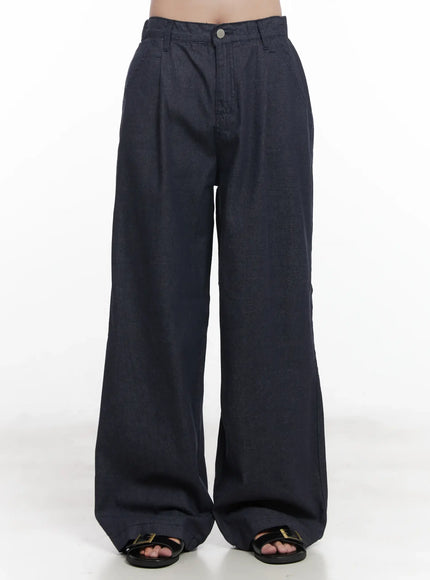 yoona-wide-leg-pintuck-jeans-cu523 / Dark blue