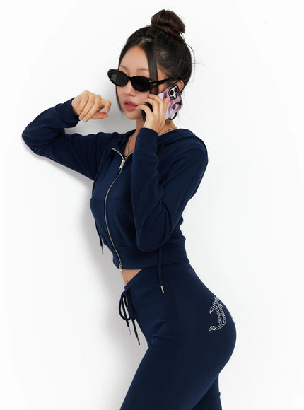 slim-fit-cropped-zip-up-hoodie-co515 / Dark blue