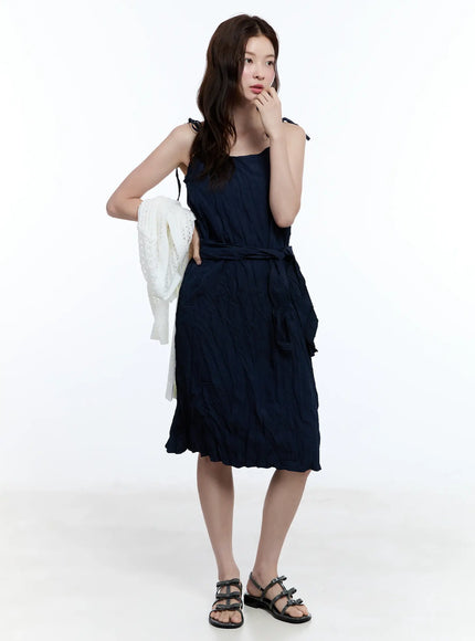 shoulder-tie-cami-midi-dress-cu513 / Dark blue