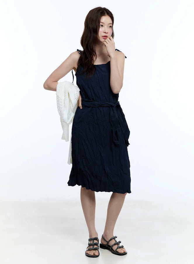 shoulder-tie-cami-midi-dress-cu513 / Dark blue
