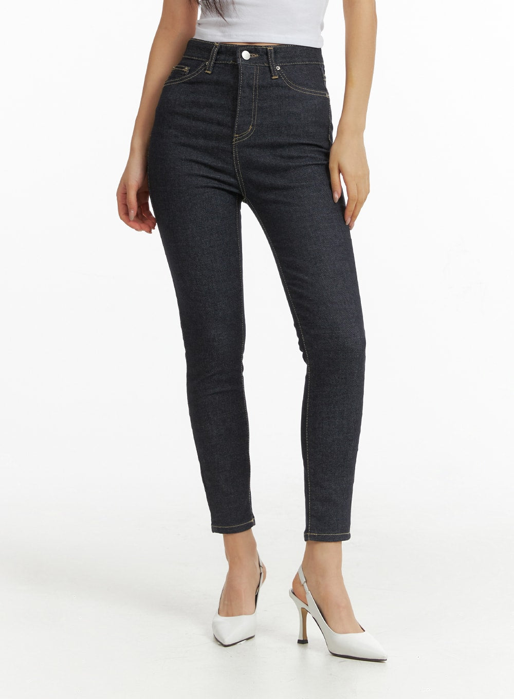 high-waist-solid-skinny-jeans-cj425 / Dark blue