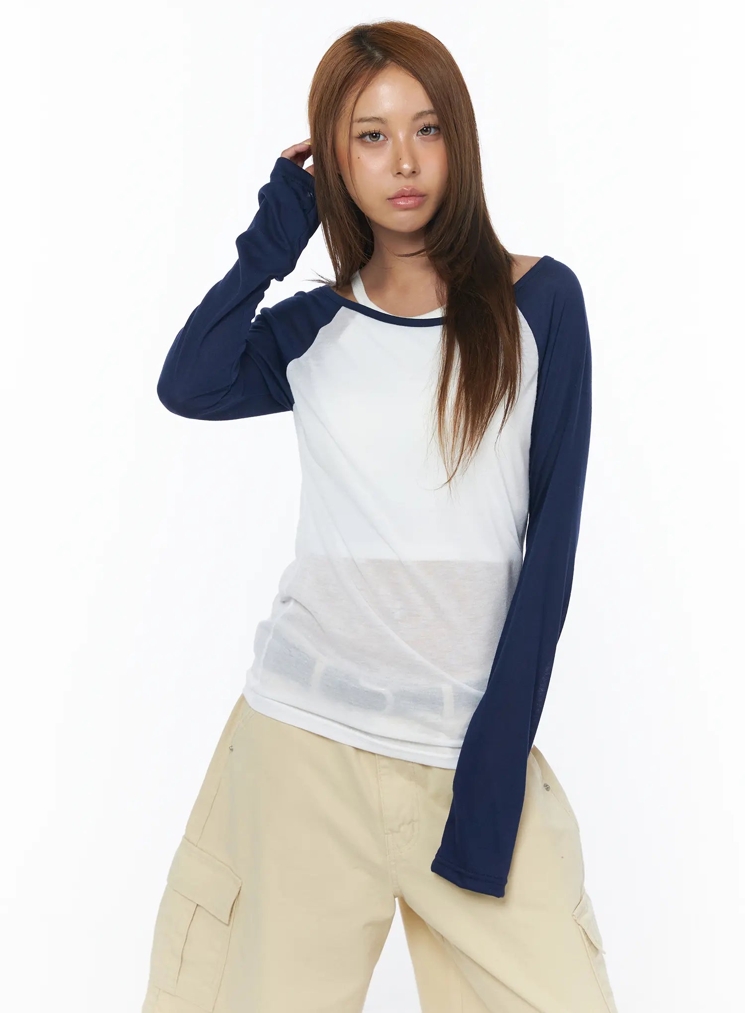 sheer-raglan-long-sleeve-tee-cu502 / Dark blue