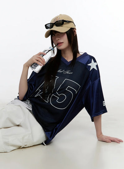 oversized-graphic-jersey-top-cl507 / Dark blue