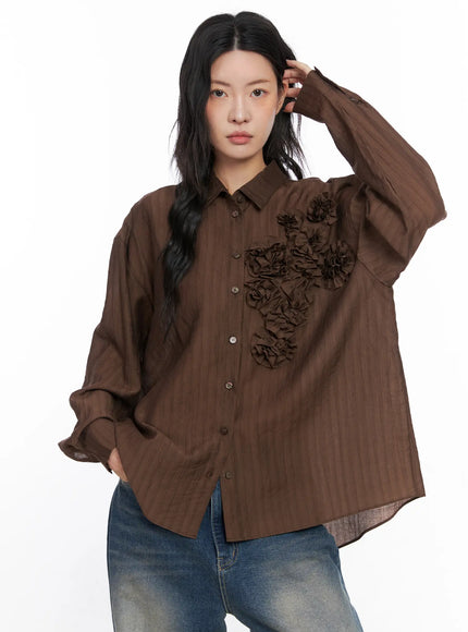 oversized-floral-frill-chiffon-blouse-co507 / Dark brown