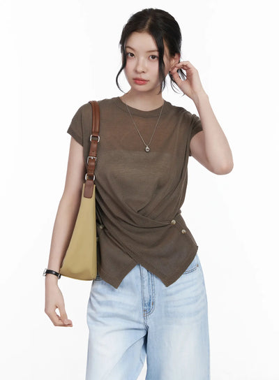 chic-draped-short-sleeve-knit-top-ca510 / Dark brown