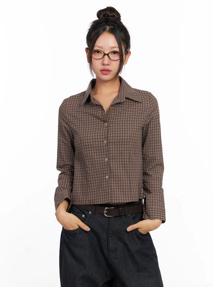 slim-fit-plaid-long-sleeve-shirt-co515 / Brown