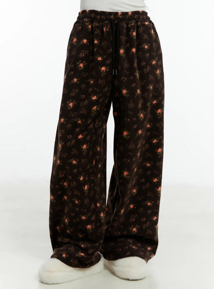 floral-fleece-wide-leg-pants-cd514 / Dark brown