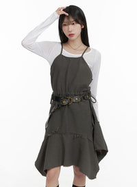 asymmetrical-flare-sleeveless-dress-ca404 / Dark gray