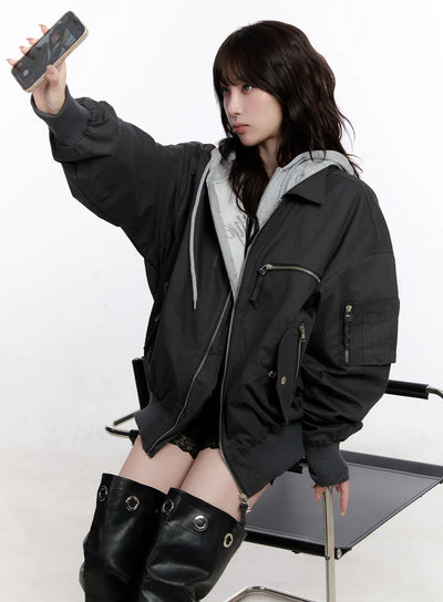 oversized-zip-up-bomber-jacket-cs530 / Dark gray