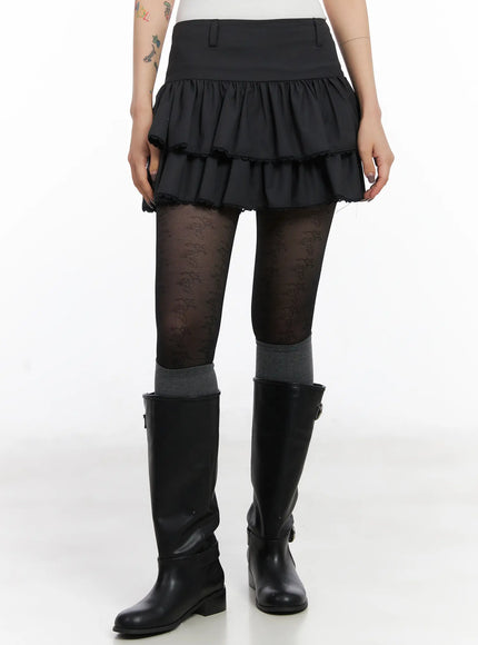 tiered-lace-ruffle-mini-skirt-cd505 / Dark gray