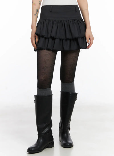 tiered-lace-ruffle-mini-skirt-cd505 / Dark gray