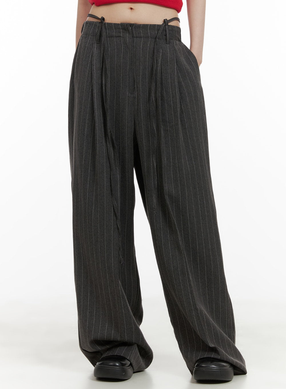 Pintuck Stripe Wide Trousers CA418 - Acubi style | LEWKIN