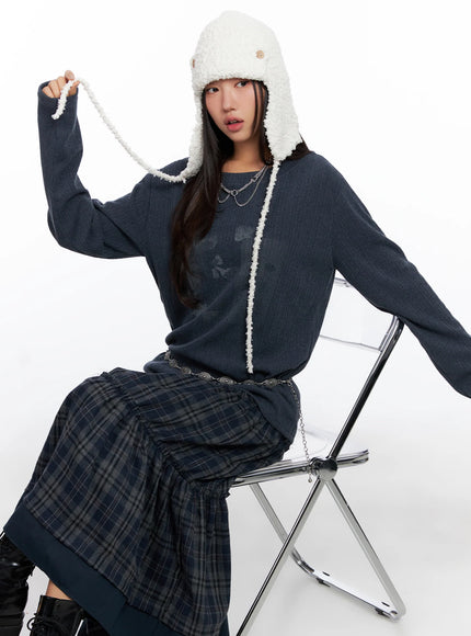 oversized-ribbed-knit-long-sleeve-top-co515 / Dark gray