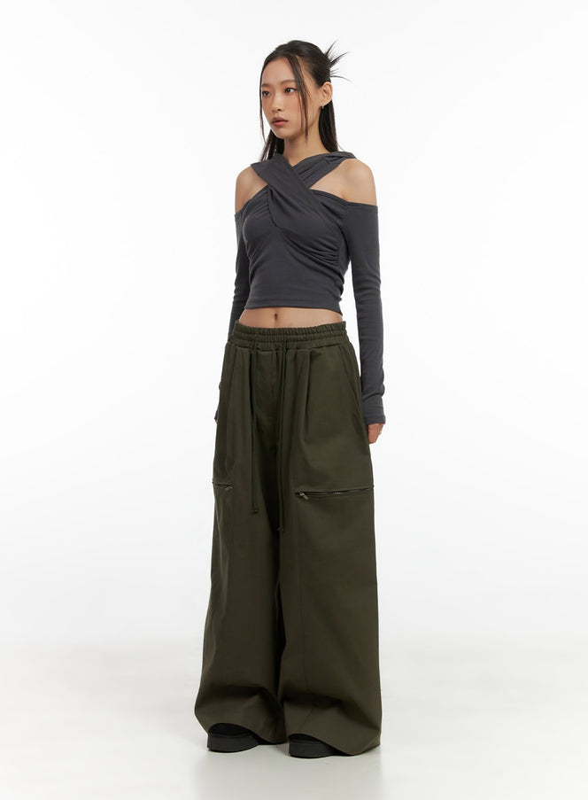 cargo-chic-wide-leg-pants-co424 / Dark green