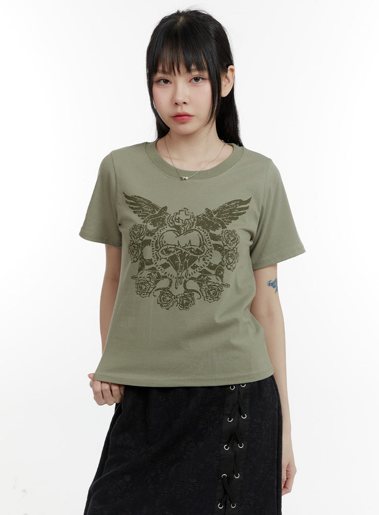 round-neck-graphic-tee-ca401 / Dark green