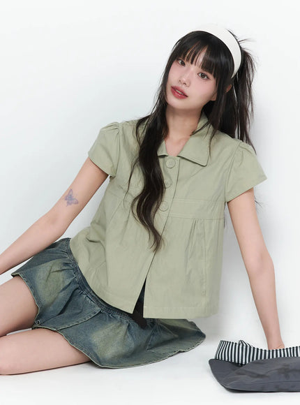 tailored-button-up-short-sleeve-shirt-ca528 / Dark green